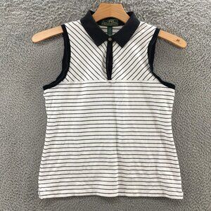 Ralph Lauren Sleeveless Polo Shirt Womens L White Blue Collared Striped Casual